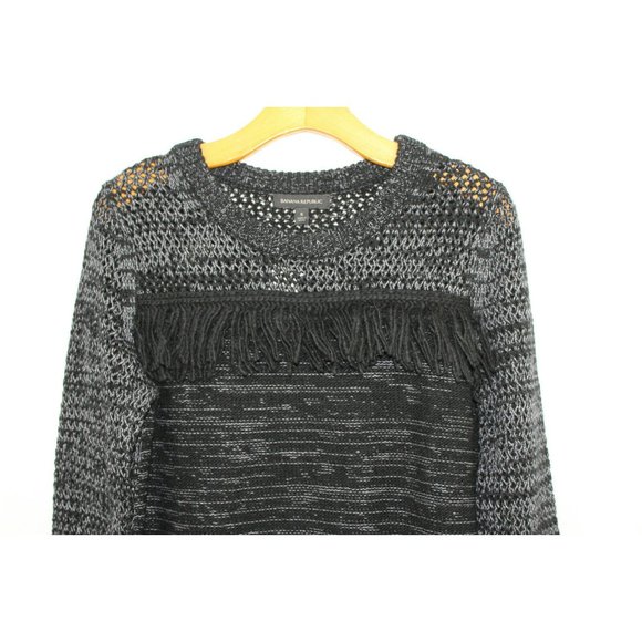 Banana Republic $98 Womens Black Grey Wool Blend Fringe Trim Sweater S NWT - Picture 3 of 6